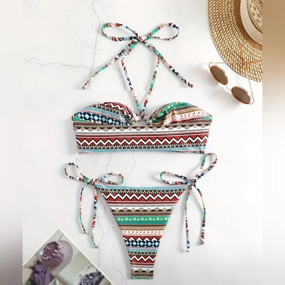 2 For $40 New! Colorful Patterned Bikini Set Size large!